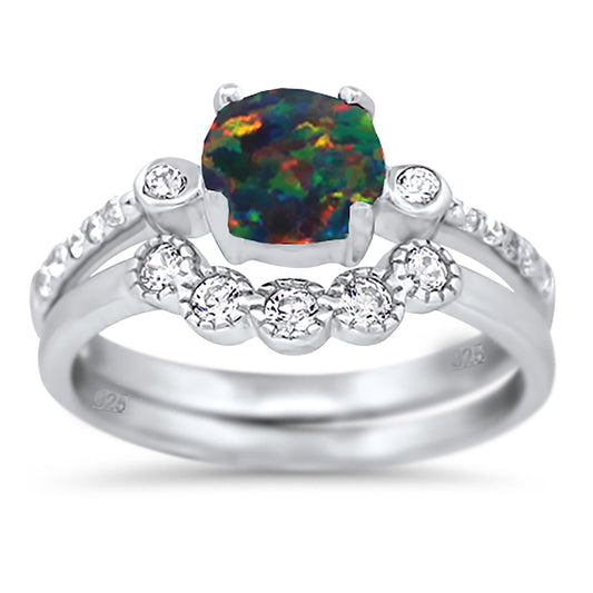 1 Carat Fire Opal Sterling Silver Wedding Engagement Ring Set