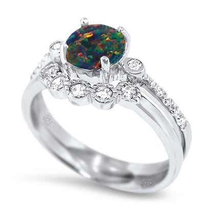 1 Carat Fire Opal Sterling Silver Wedding Engagement Ring Set