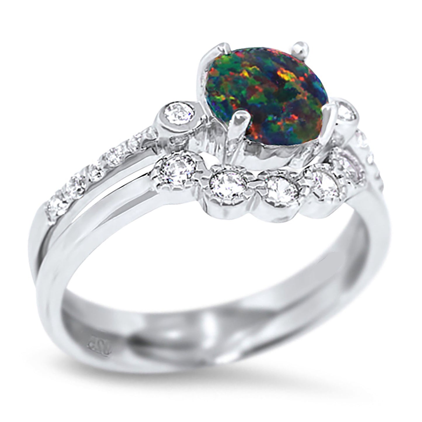 1 Carat Fire Opal Sterling Silver Wedding Engagement Ring Set