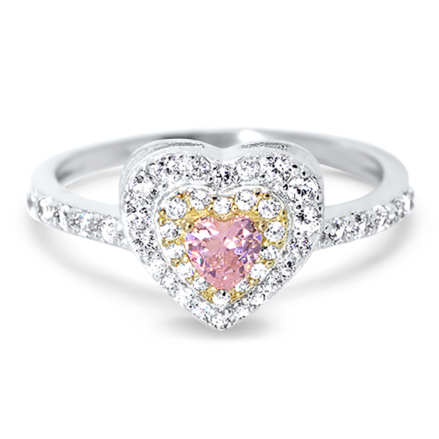 1 Carat Pink Heart Cut CZ Sterling Silver Wedding Engagement Ring Set