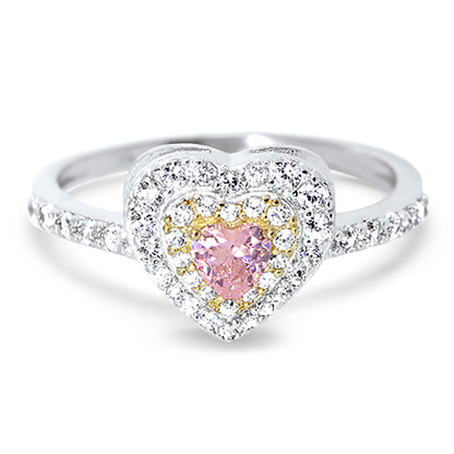 1 Carat Pink Heart Cut CZ Sterling Silver Wedding Engagement Ring Set