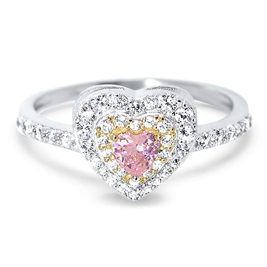 1 Carat Pink Heart Cut CZ Sterling Silver Wedding Engagement Ring Set