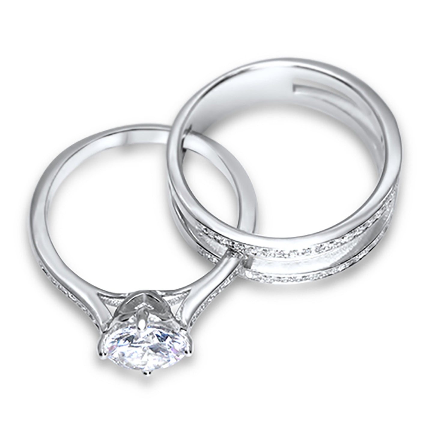 Realistic 1 Carat Solitaire CZ Wedding Engagement Ring Set