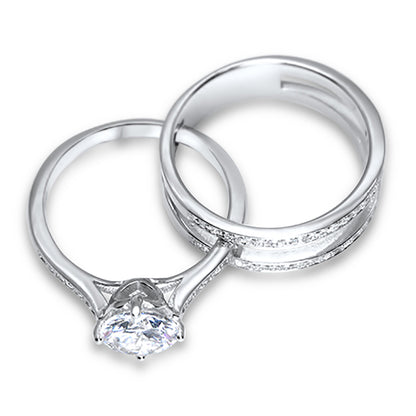 Realistic 1 Carat Solitaire CZ Wedding Engagement Ring Set