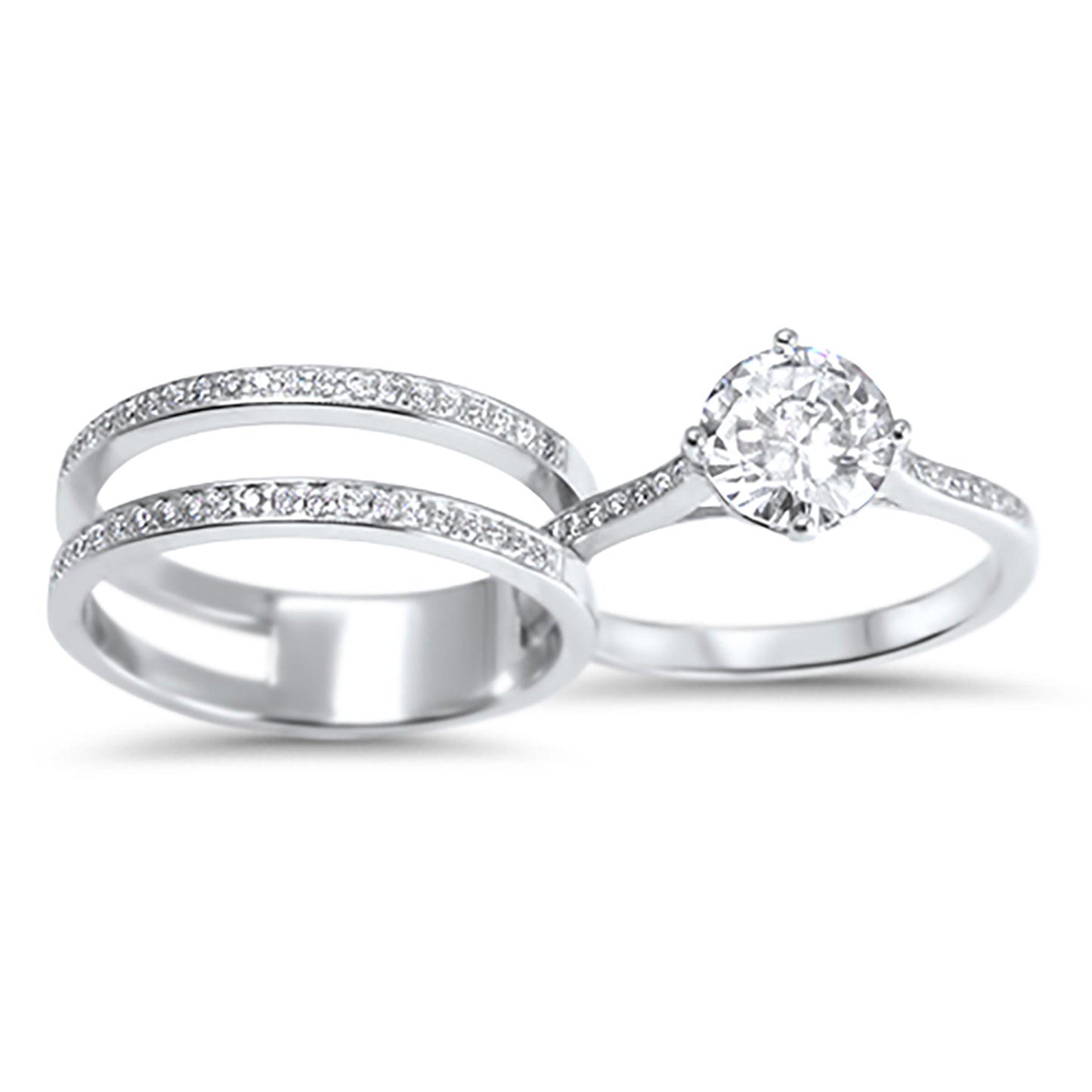 Realistic 1 Carat Solitaire CZ Wedding Engagement Ring Set