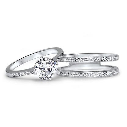 Realistic 1 Carat Solitaire CZ Wedding Engagement Ring Set