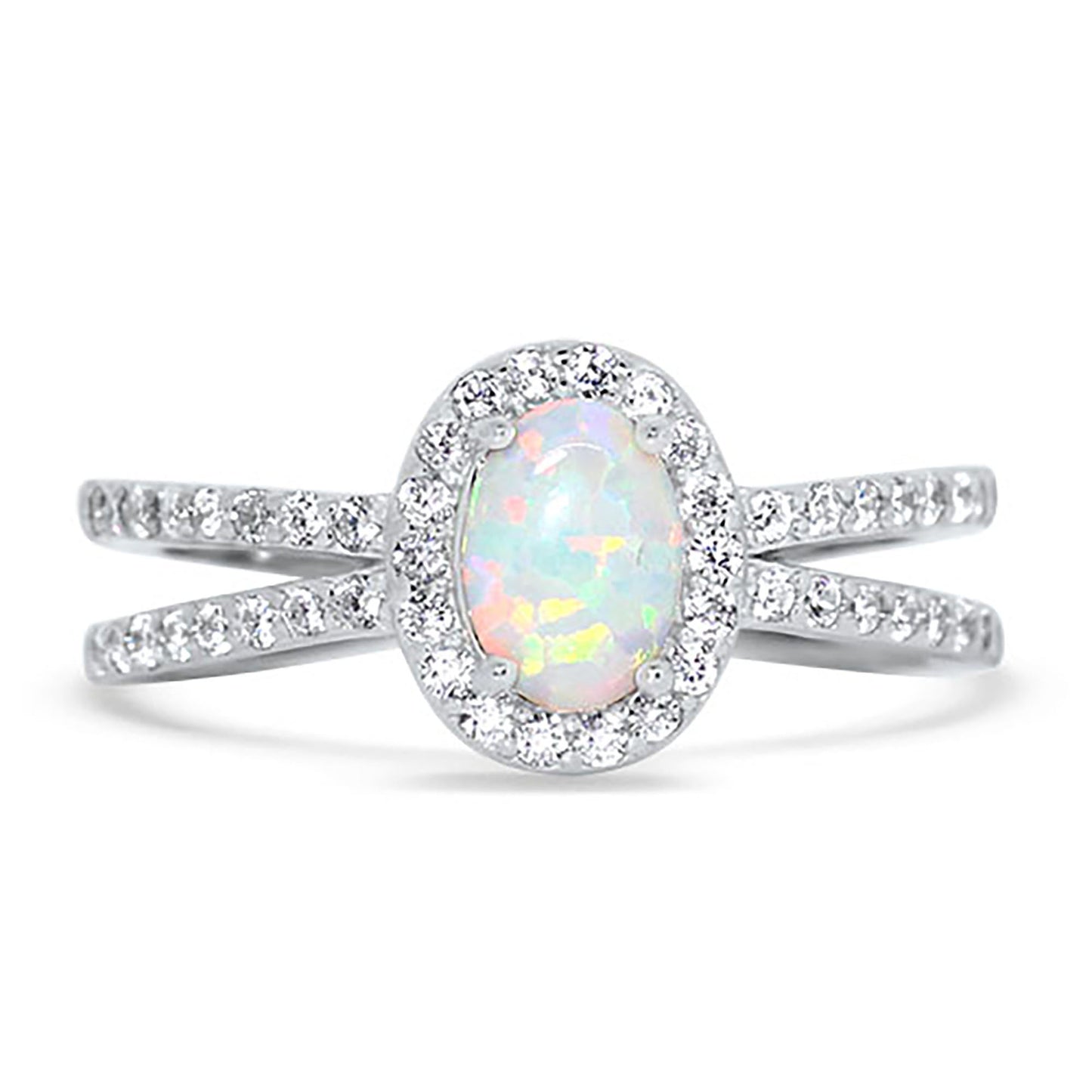 1 Carat Lab Created White Opal and CZ Silver Wedding Engagement Ring Set