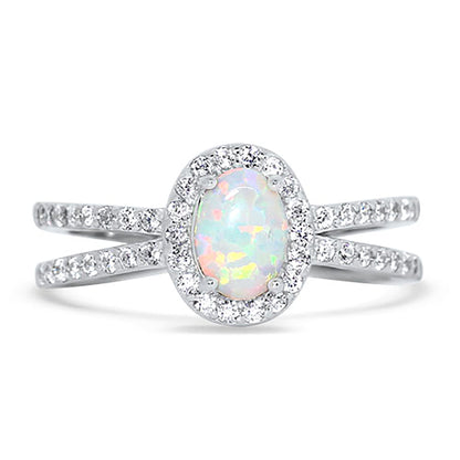 1 Carat Lab Created White Opal and CZ Silver Wedding Engagement Ring Set