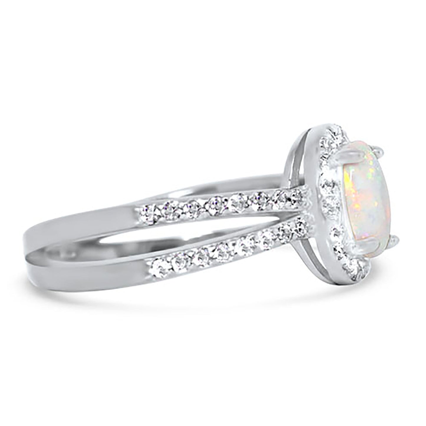 1 Carat Lab Created White Opal and CZ Silver Wedding Engagement Ring Set