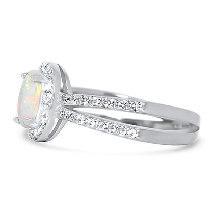 1 Carat Lab Created White Opal and CZ Silver Wedding Engagement Ring Set