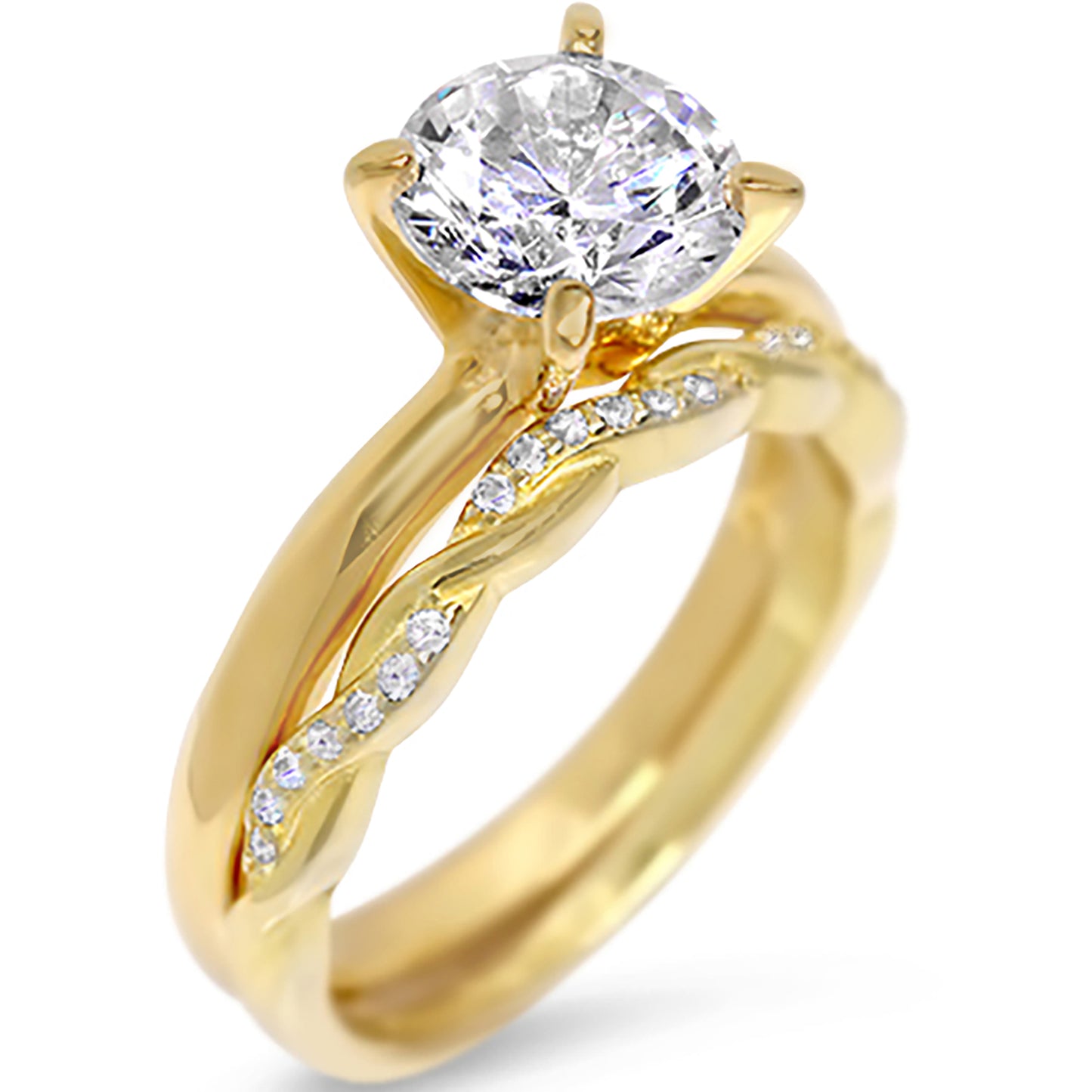 1 Carat Solitaire Round CZ Gold Plated Silver Wedding Engagement Ring Set