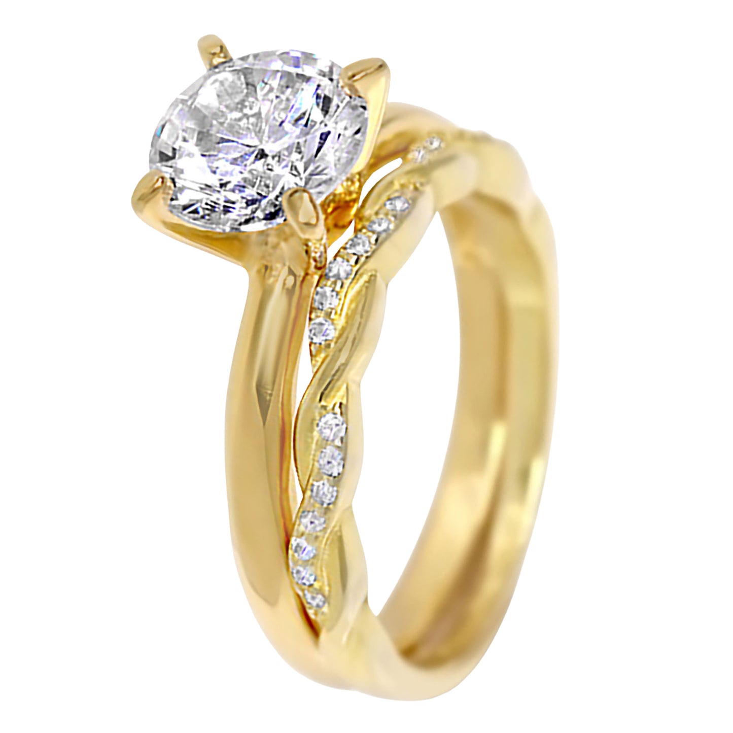 1 Carat Solitaire Round CZ Gold Plated Silver Wedding Engagement Ring Set