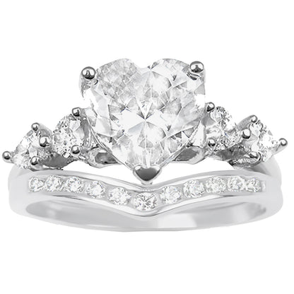 2 Carat Heart Cut CZ Silver Wedding Engagement Ring Set