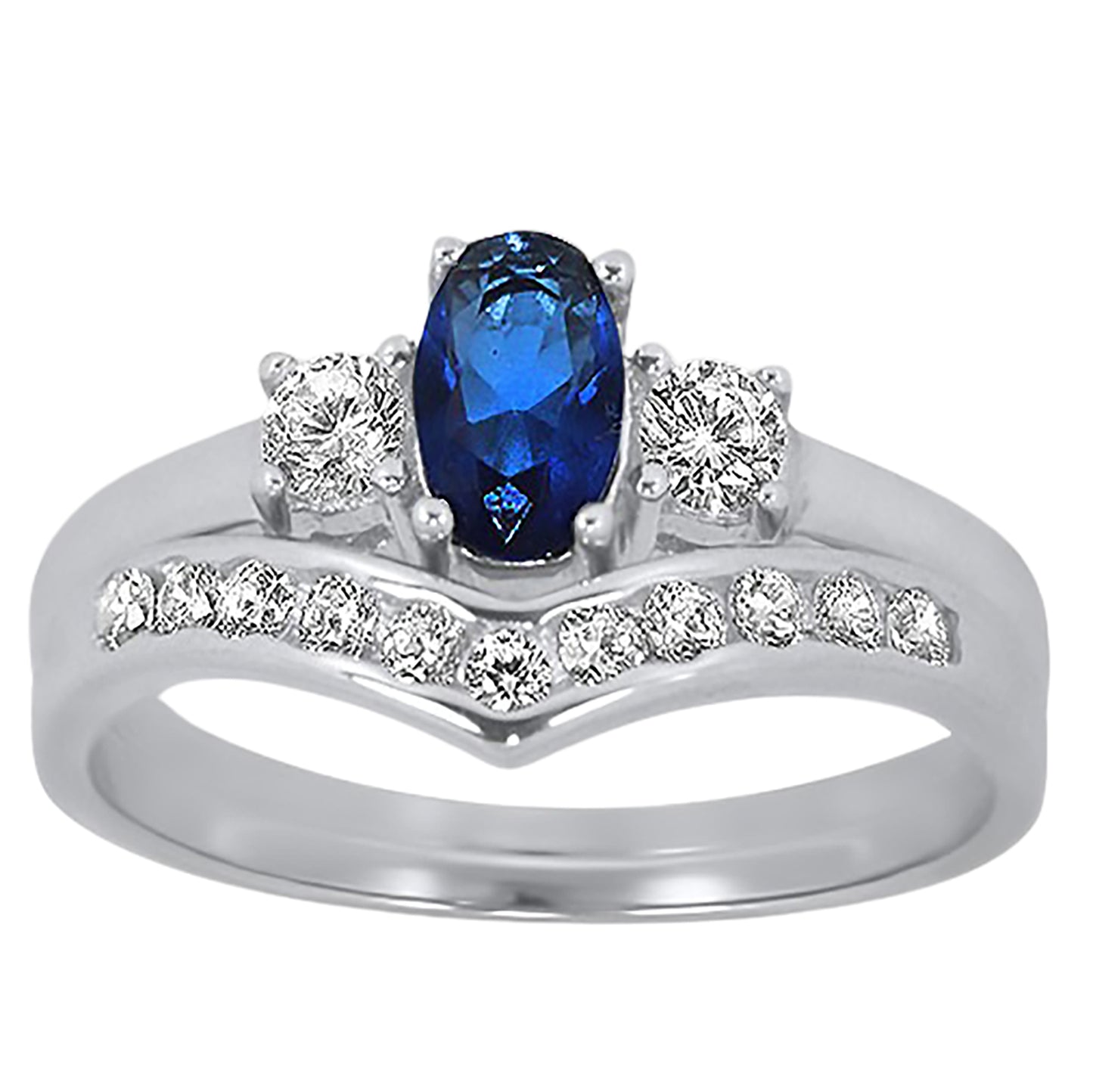 1/2 Carat Oval Blue CZ Simulated Sapphire Sterling Silver Wedding Engagement Ring Set