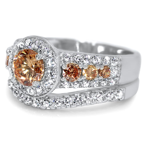 1 Carat Round Brilliant Citrine Color CZ Wedding Engagement Ring Set