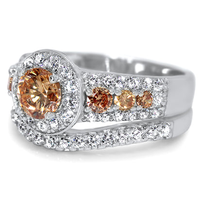 1 Carat Round Brilliant Citrine Color CZ Wedding Engagement Ring Set