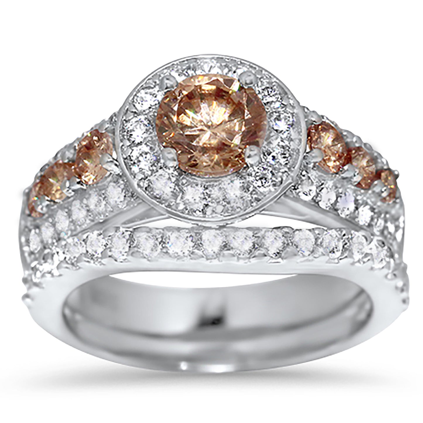 1 Carat Round Brilliant Citrine Color CZ Wedding Engagement Ring Set