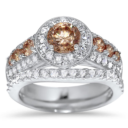 1 Carat Round Brilliant Citrine Color CZ Wedding Engagement Ring Set