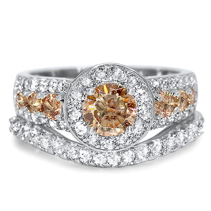 1 Carat Round Brilliant Citrine Color CZ Wedding Engagement Ring Set