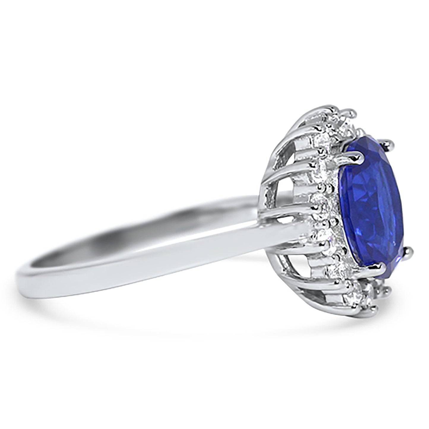 1 Carat Simulated Blue Sapphire Halo Setting Silver Wedding Engagement Ring Set