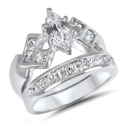 1.25 Marquise Cut CZ Wedding Engagement Ring Set