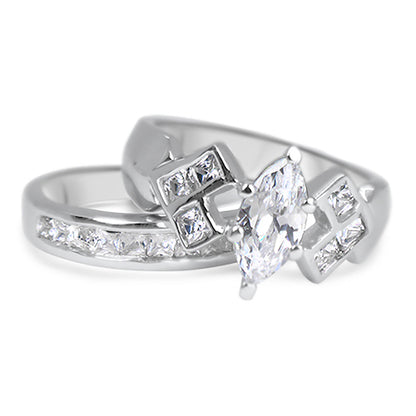 1.25 Marquise Cut CZ Wedding Engagement Ring Set