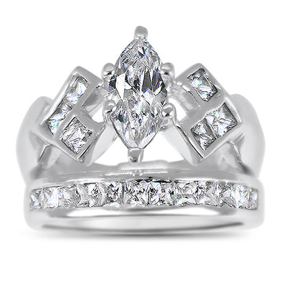 1.25 Marquise Cut CZ Wedding Engagement Ring Set