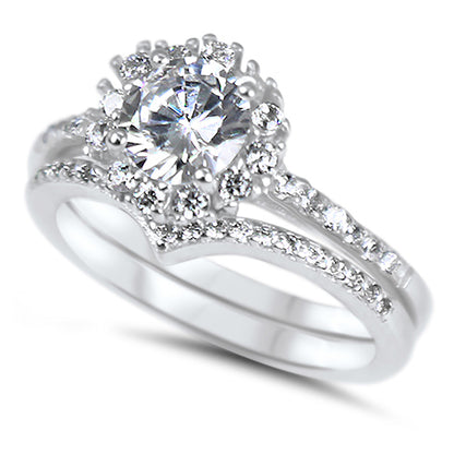 1 Carat Round Brilliant Halo Setting Wedding Engagement Ring Set