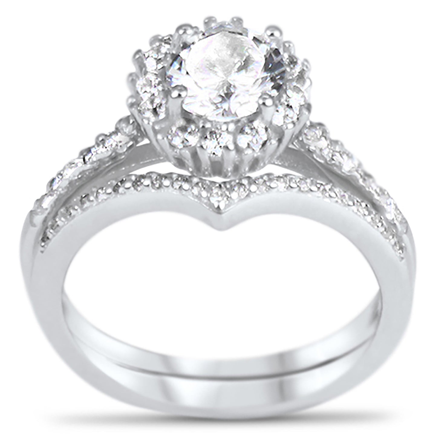 1 Carat Round Brilliant Halo Setting Wedding Engagement Ring Set