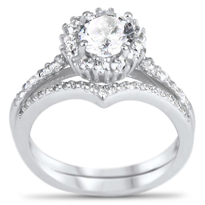 1 Carat Round Brilliant Halo Setting Wedding Engagement Ring Set