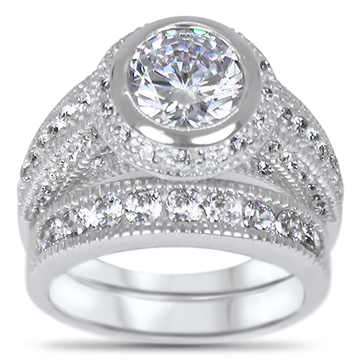 1 Carat Round Brilliant Cut Vintage Style Wedding Ring Set