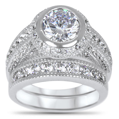 1 Carat Round Brilliant Cut Vintage Style Wedding Ring Set