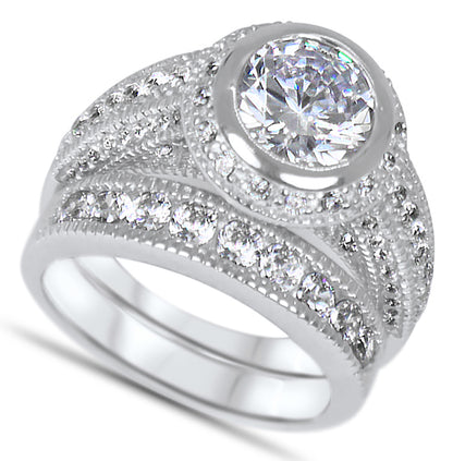 1 Carat Round Brilliant Cut Vintage Style Wedding Ring Set