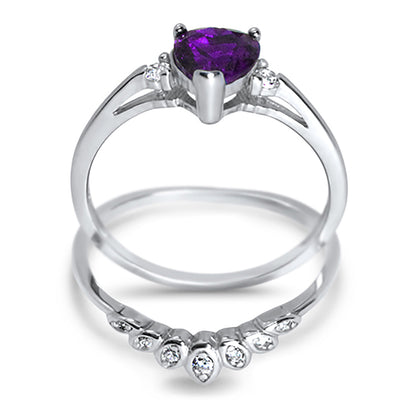Heart Cut Simulated Amethyst Purple CZ Wedding Engagement Ring Set