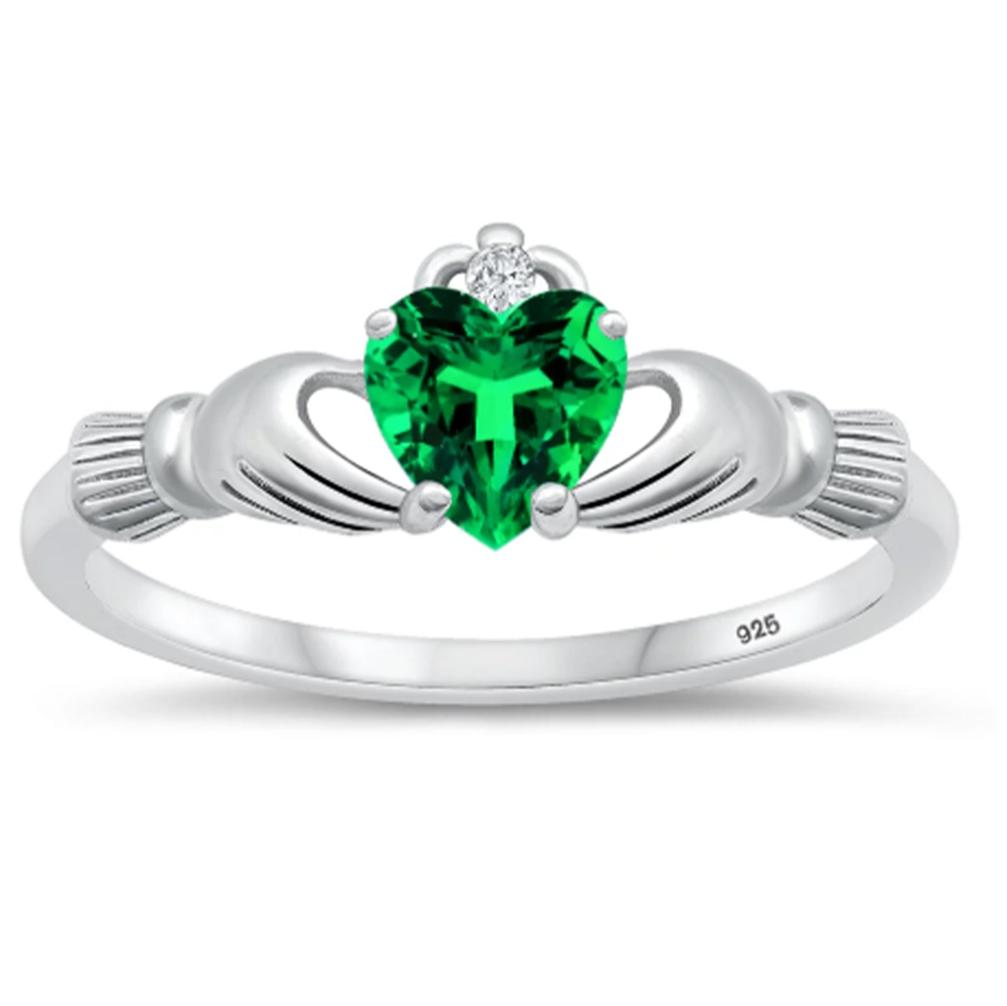 Celtic Claddagh emerald Color CZ May Birthstone Wedding Engagement Ring Set