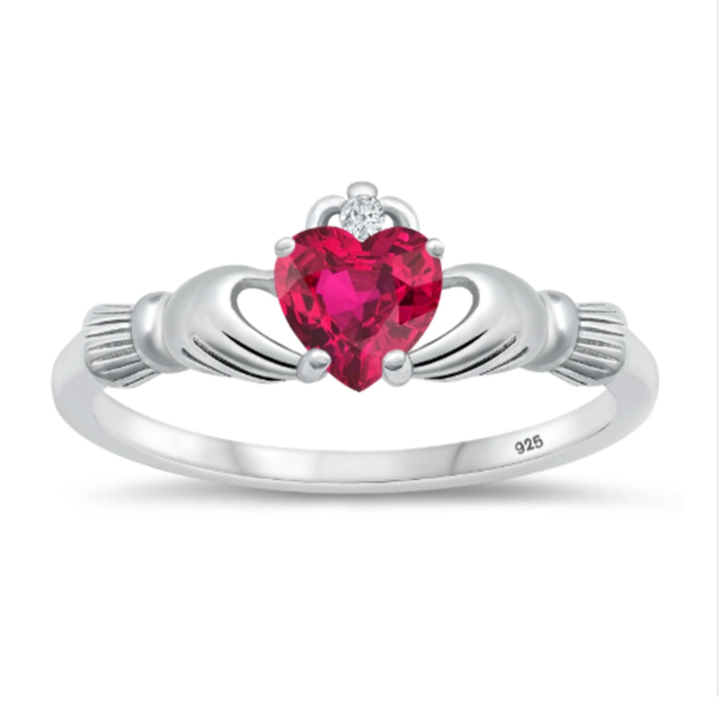 Celtic Claddagh Red Ruby Color CZ July Birthstone Wedding Engagement Ring Set
