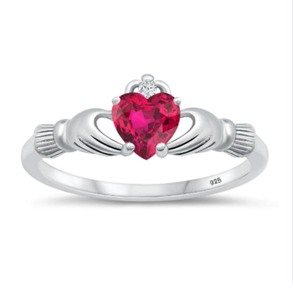 Celtic Claddagh Red Ruby Color CZ July Birthstone Wedding Engagement Ring Set