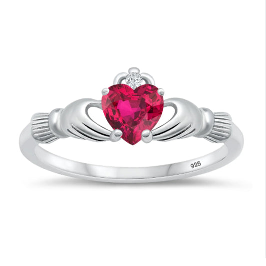 Celtic Claddagh Red Ruby Color CZ July Birthstone Wedding Engagement Ring Set