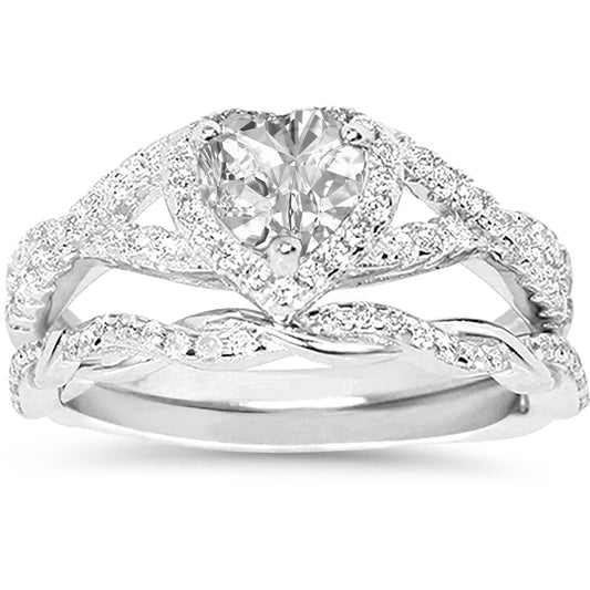 1 Carat CZ Vintage Design Silver Wedding Engagement Ring Set