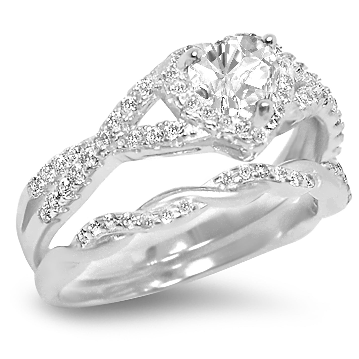 1 Carat CZ Vintage Design Silver Wedding Engagement Ring Set