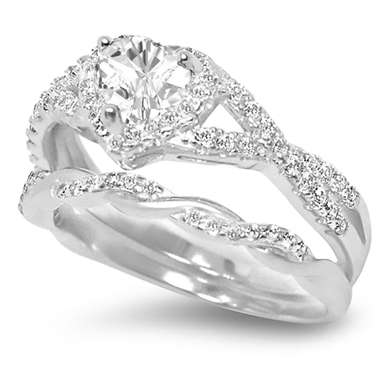1 Carat CZ Vintage Design Silver Wedding Engagement Ring Set