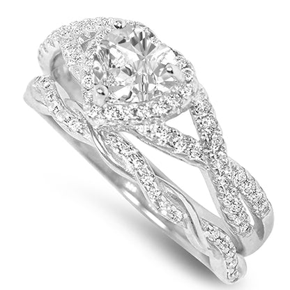 1 Carat CZ Vintage Design Silver Wedding Engagement Ring Set