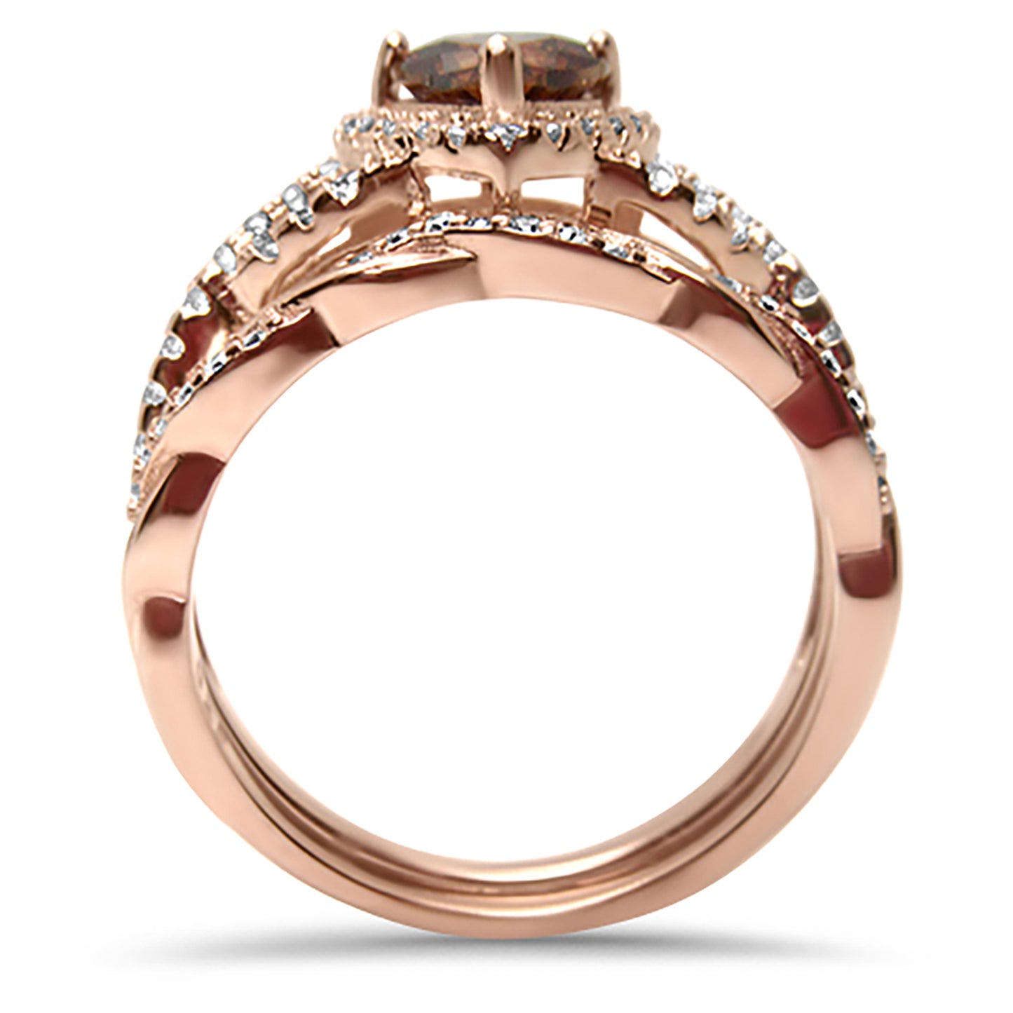 1 Carat Simulated Topaz CZ Heart Rose Gold Plated Silver Wedding Ring Set