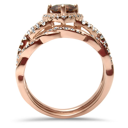 1 Carat Simulated Topaz CZ Heart Rose Gold Plated Silver Wedding Ring Set