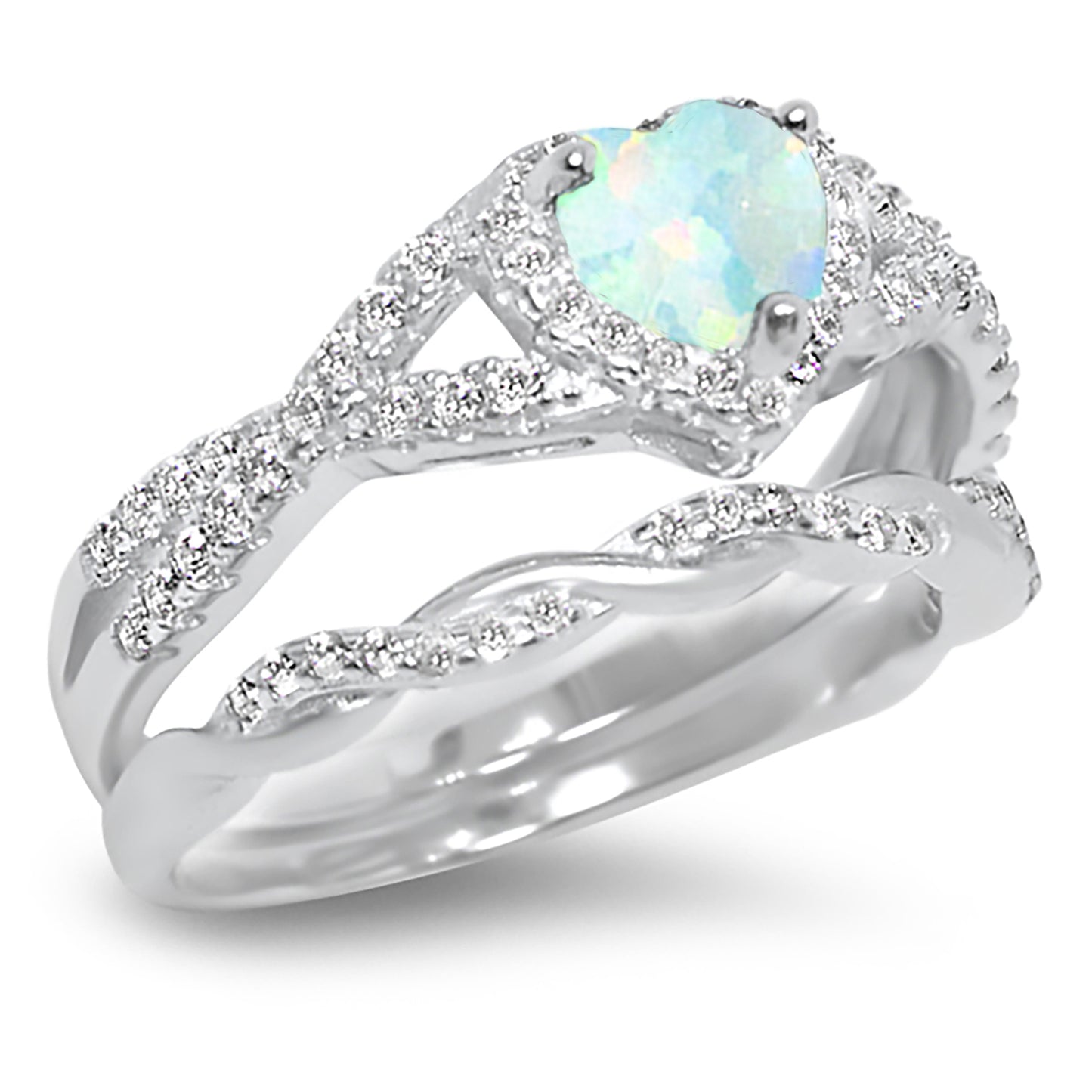1 Carat Lab Created White Opal and CZ Vintage Design Silver Wedding Engagement Ring Set