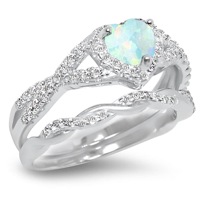 1 Carat Lab Created White Opal and CZ Vintage Design Silver Wedding Engagement Ring Set