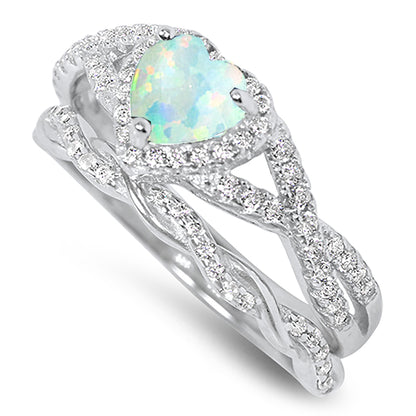 1 Carat Lab Created White Opal and CZ Vintage Design Silver Wedding Engagement Ring Set
