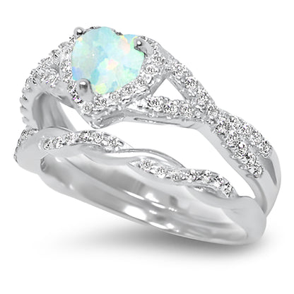 1 Carat Lab Created White Opal and CZ Vintage Design Silver Wedding Engagement Ring Set