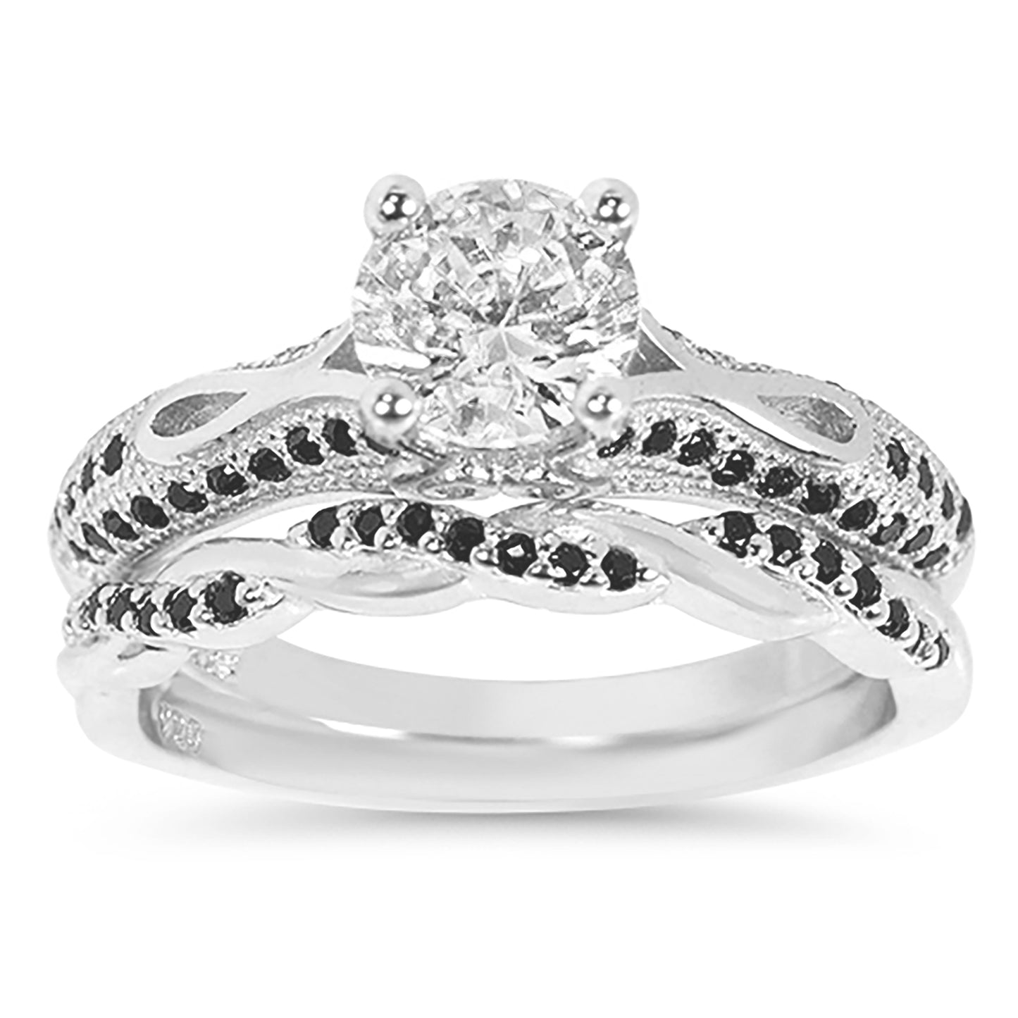 1 Carat White CZ Round Brilliant Silver Wedding Ring Set