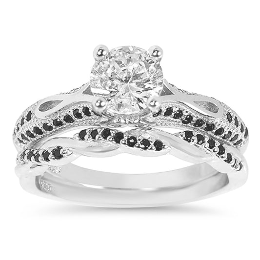 1 Carat White CZ Round Brilliant Silver Wedding Ring Set